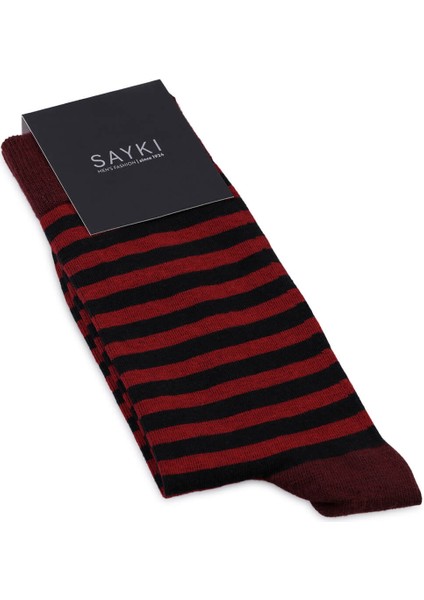 Bordo Çizgili Pamuklu Soket Çorap