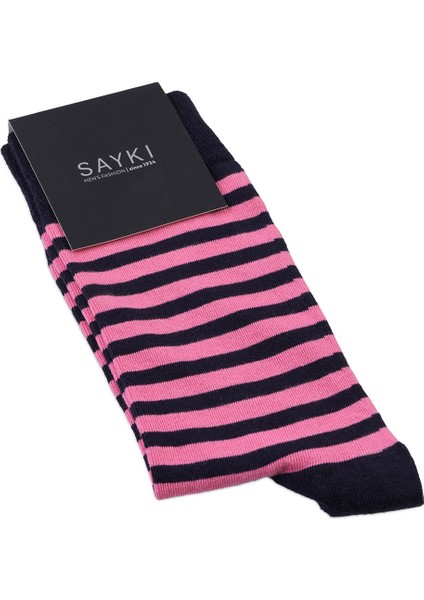 Lacivert Çizgili Pamuklu Soket Çorap