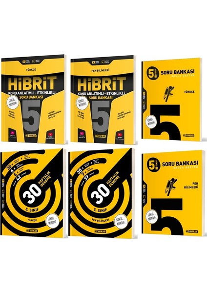 2025 5. Sınıf Türkçe + Fen Bilimleri Haftalık Deneme + Hibrit + Soru Seti 6 Kitap