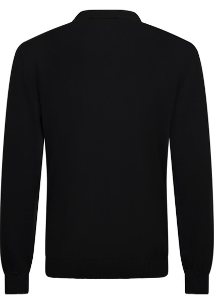 Siyah Regular Fit Fermuarlı Polo Yaka Rayon Triko Kazak fiyatları