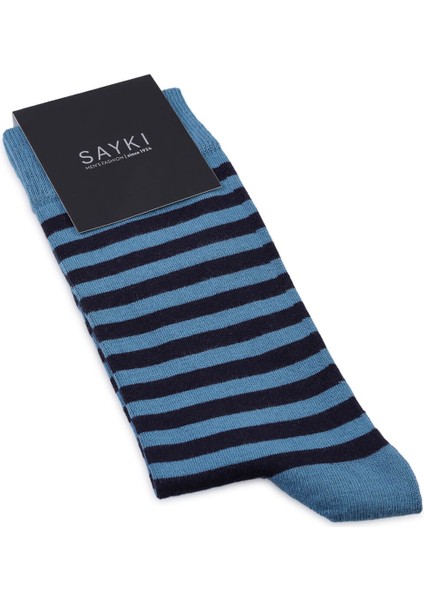Mavi Çizgili Pamuklu Soket Çorap