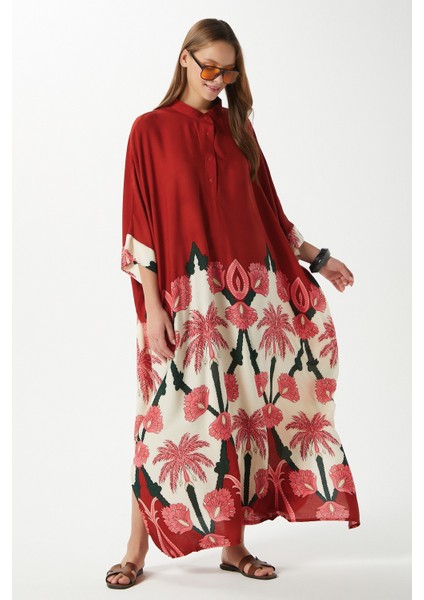 Modest Kadın Hawai %100 Viskon Maksi Boy Tarçın Uzun Yazlık Elbise fiyatları