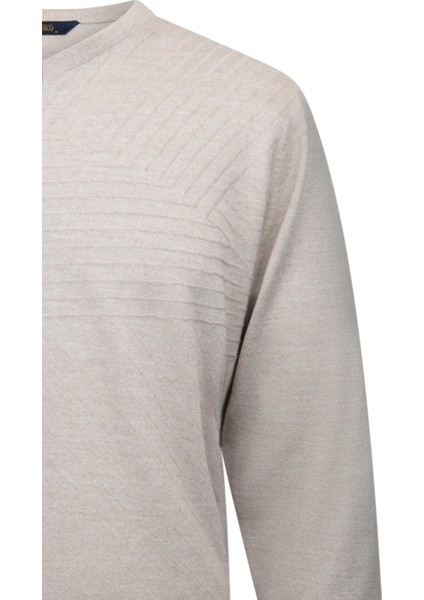 Bej Regular Fit V Yaka Yünlü Triko Kazak modelleri