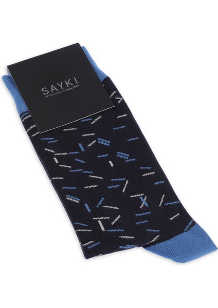 Mavi Desenli Pamuklu Soket Çorap