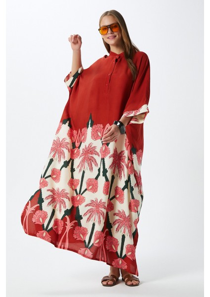 Modest Kadın Hawai %100 Viskon Maksi Boy Tarçın Uzun Yazlık Elbise