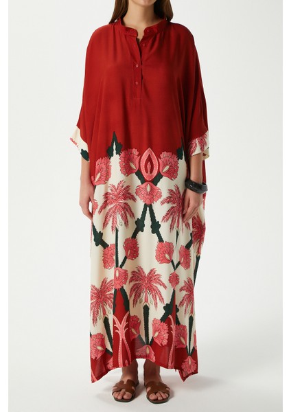 Modest Kadın Hawai %100 Viskon Maksi Boy Tarçın Uzun Yazlık Elbise