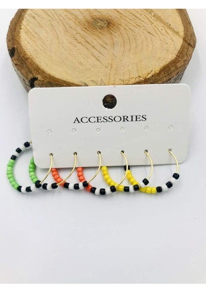 Gold Renk Renkli Boncuklu Çoklu Küpe