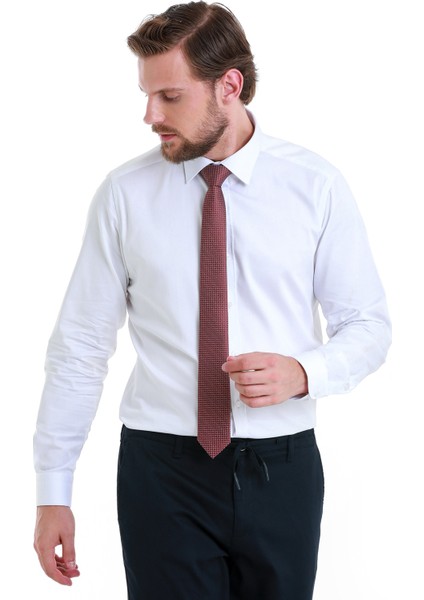 Beyaz Slim Fit Düz 100% Pamuk Slim Yaka Uzun Kollu Saten Gömlek modelleri