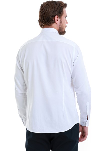 Beyaz Slim Fit Düz 100% Pamuk Slim Yaka Uzun Kollu Saten Gömlek indirimleri