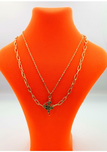 Gold Renk Zincir Figürlü Kararmaz Özel Tasarım Kolye