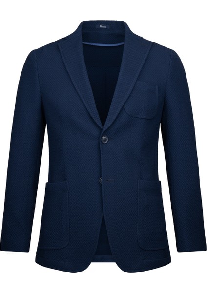 Lacivert Slim Fit Mono Yaka Klasik Ceket