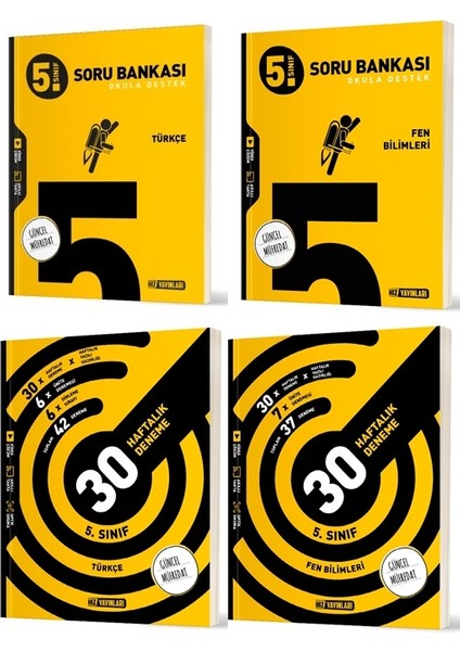 2025 5. Sınıf Türkçe + Fen Bilimleri Haftalık Deneme + Soru Seti 4 Kitap