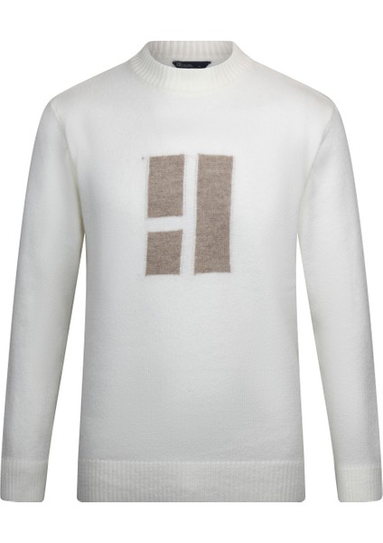 Ekru Regular Fit Çeyrek Balıkçı Yaka Triko Kazak