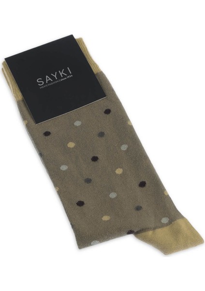 Haki Puantiyeli Pamuklu Soket Çorap