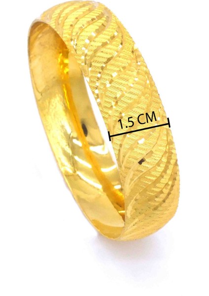 22 Ayar Altın Kaplama Rüzgar Desenli Bilezik 15 mm Kalınlık BLZ-1326 modelleri