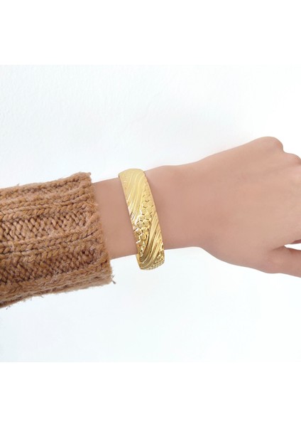 22 Ayar Altın Kaplama Desenli Bilezik 15MM Kalın BLZ-1302 fiyatları