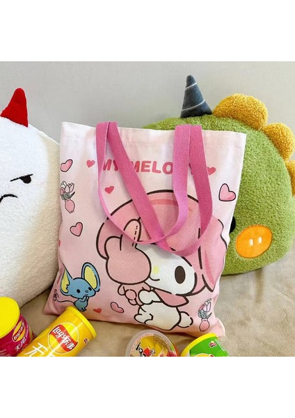Sanrio Anime Çizgi Film Tuval Çantası Sevimli Büyük Kapasiteli Ouzhou Tek Omuz Alışveriş Çantası Öğrenci Sırt Çantası Sınıfı Ders Torbası Renk: Benim Melodim (Yurt Dışından)