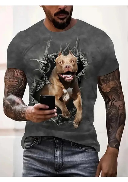 Roman ve Eğlenceli Gözlük Köpek Deseni 3D Baskı T-Shirt Erkekler/kadınlar Trend Kişilik Tişört Büyük Boy Kısa Kollu Sokak Giyim Teecolor: ETZ8G242117J/BOYUT: S (Yurt Dışından)