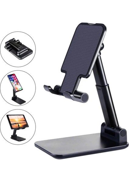 Masa Cep Telefonu Tutucu Iphone iPad Için Stand Standı Xiaomi Huawei Metal Masaüstü Tablet Tutucu Tablo Hücre Katlanabilir Genişlet Destekcolor: T9-2 Siyah (Yurt Dışından)