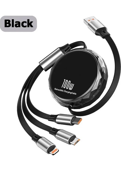 Geri Çekilebilir 100W 3 Arada 1 Çoklu Tip C Şarj Cihazı USB - Micro USB C Iphone Samsung Huawei Phonecolor Için Süper Hızlı Şarj Kablosu: Siyah/uzunluk: 1.2m (Yurt Dışından)