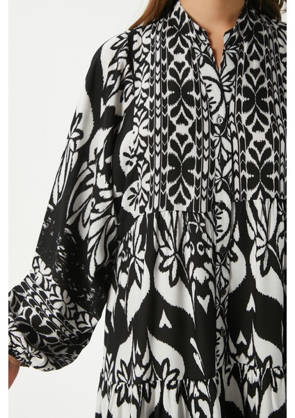 Modest Kelly Siyah Kadın %100 Viskon Maksi Boy Katlı Balon Kol Uzun Yazlık Elbise indirimleri