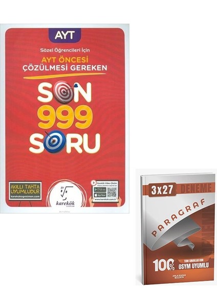 Karekök 2026 Ayt Öncesi Çözülmesi Gereken Sözel Son 999 Soru+Anla Kazan Paragraf