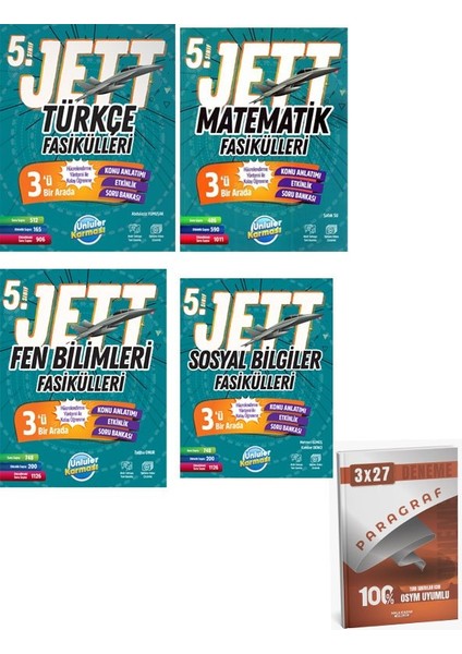 Ünlüler 2026 5. Sınıf Türkçe+Matematik+Fen Bilimleri+Sosyal Bilgiler Jett Fasikülleri Seti+Anla Kazan Paragraf