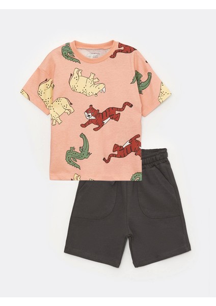 Lcw Baby Mercan Bisiklet Yaka Kısa Kollu Erkek Bebek Tişört ve Şort 2'li Takım