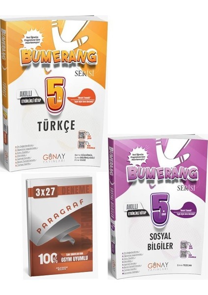 Günay 2026 5. Sınıf Türkçe+Sosyal Bilgiler Bumerang Etkinlikli Akıllı Defter Kitapı Seti Anla Kazan Paragraf