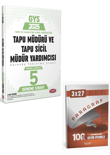 Data 2025 Gys Tapu Kadastro Tapu Müdürü ve Sicil Müdür Yardımcısı 5 Deneme Çözümlü Görevde Yükselme+Anla Kazan Paragraf