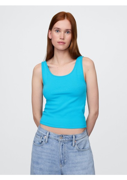 Kadın Mavi Modern Kısa Kesim Atlet