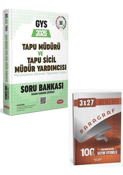 Data 2025 Gys Tapu Kadastro Tapu Müdürü ve Sicil Müdür Yardımcısı Soru Bankası Görevde Yükselme +Anla Kazan Paragraf