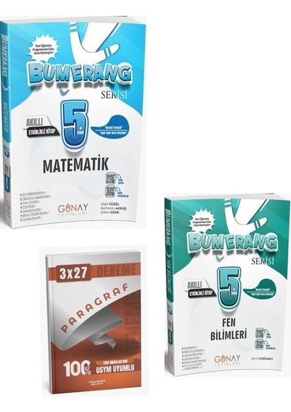 Günay 2026 5. Sınıf Matematik+Fen Bilimleri Bumerang Etkinlikli Akıllı Defter Kitapı Seti+Anla Kazan Paragraf