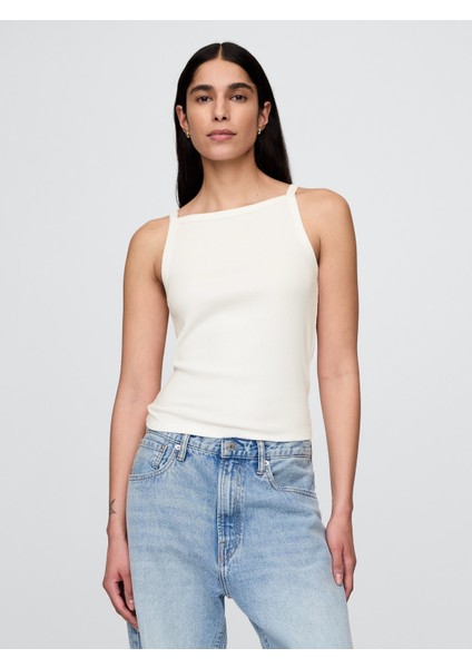 Kadın Beyaz Halter Yaka Modern Atlet