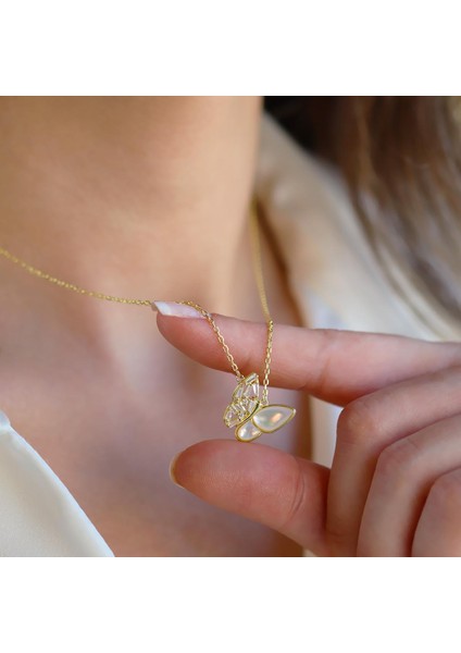 Kelebek Sedefli Gold Gümüş Kolye modelleri