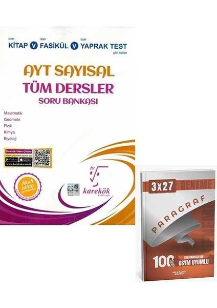 Karekök Yayınları Ayt Sayısal Tüm Dersler Soru Bankası fiyatları