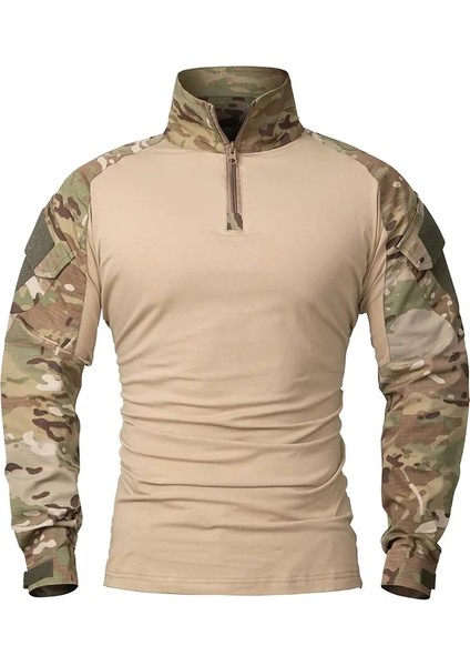 Erkekler Uzun Kollu Savaş Gömlek 1/4 Zipper Ripstop Pamuk Taktik Gömlek Lacivert Camoufalge T Shirtscolor: Siyah/boyut: Cn M (Yurt Dışından)