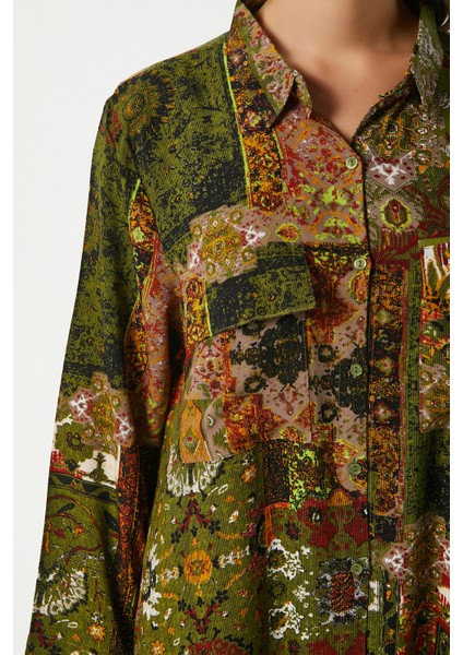 Modest Kadın Bohema %100 Viskon Haki Önden Düğmeli Uzun Elbise modelleri