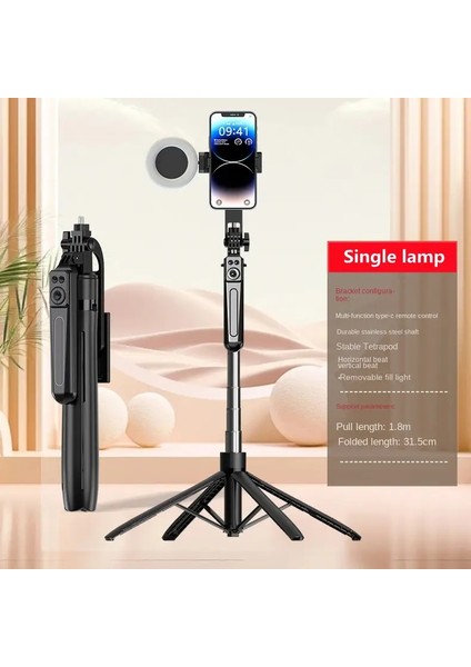 Roreta 1.8m Selfie Stick Tripod Iphone 16 15 14 13 Kablosuz Bluetooth Uzaktan Kumanda Telefonu ile Max Android Telefon Holdercolor: Işık Yok (Yurt Dışından)