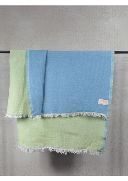 3 Katlı Müslin Bebek Havlusu Mavi & Yeşil – %100 Pamuk, 100x100 cm, 0–6 Yaş, Emici ve Yumuşak