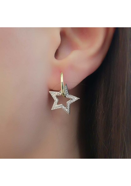 Yıldız Bayan Gümüş Küpe Gold Double Color