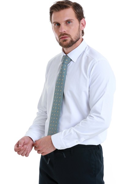Beyaz Slim Fit Düz Slim Yaka Pamuklu Uzun Kollu Gömlek fırsatları