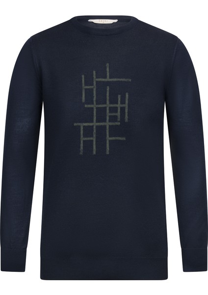 Lacivert Regular Fit Jakarlı Bisiklet Yaka Yünlü Triko Kazak