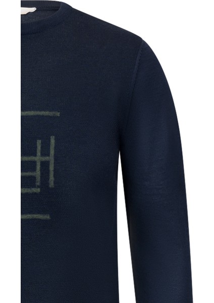 Lacivert Regular Fit Jakarlı Bisiklet Yaka Yünlü Triko Kazak modelleri