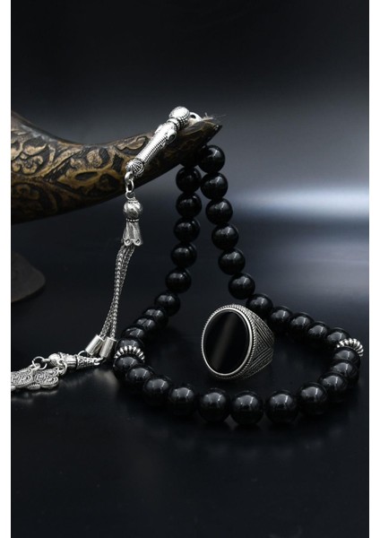 Doğal Oniks Taşlı Tesbih ve 925 Ayar Gümüş Yüzük Oniks Taşlı 902063 fiyatları