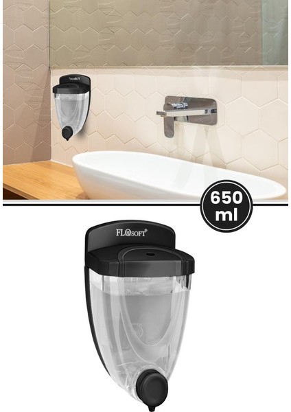 Duvara Monte Siyah Sıvı Sabunluk, Mutfak Banyo Şampuan Duş Dezenfektan Sabun Dispanseri F011 Siyah