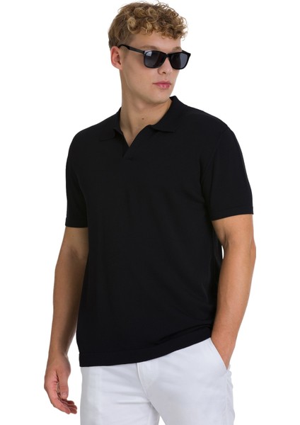 Siyah Regular Fit Polo Yaka Rayon Tişört modelleri