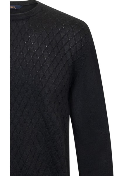 Siyah Regular Fit Jakarlı Bisiklet Yaka Yünlü Triko Kazak modelleri