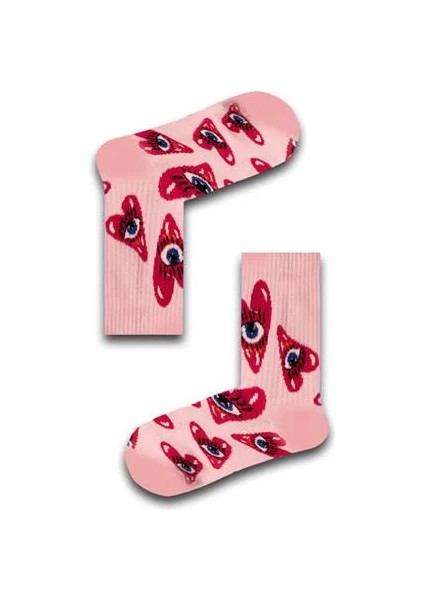 Pembe Kalpler Desenli Unisex Atletik Çorap