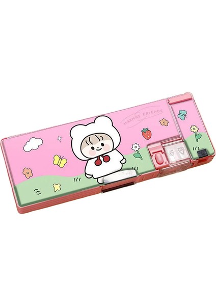 Karikatür Kalem Kılıfı Çok Fonksiyonlu Manyetik Kollu Plastik Çift Taraflı Kırtasiye Kılıfı Çocuk ve Öğrenci Kalem Kılıfı Renk: Sevimli Kız (Yurt Dışından)